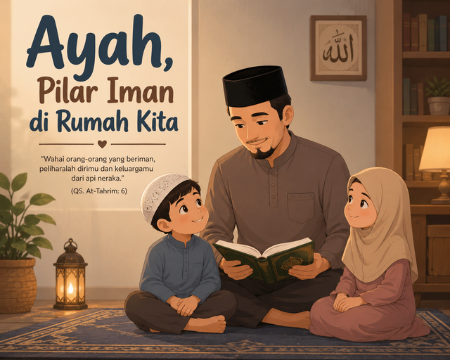 Ilustrasi sosok pendampingan dan bimbingan ayah kepada anaknya. Foto: Generated by AI