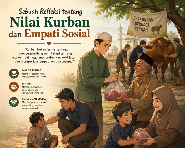 Ilustrasi gambar refleksi nilai kurban dan nilai sosial. (chatgpt foto)