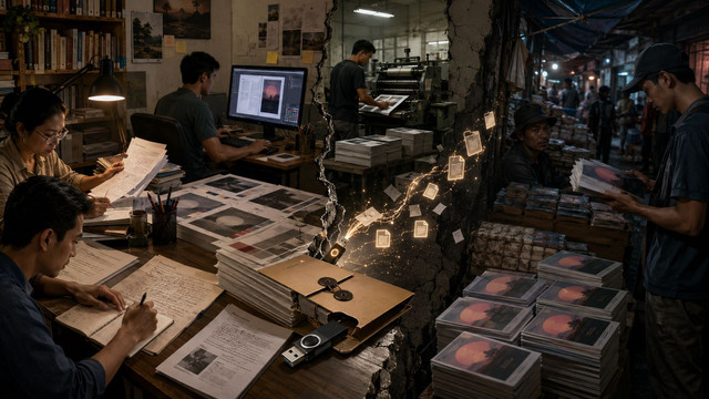 Buku bajakan bukan sekadar barang murah; ia bisa bermula dari celah naskah, produksi, dan tata kelola penerbitan. Foto: Generated by AI