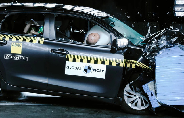 Toyota Starlet saat uji tabrak Global NCAP. Foto: doc. Global NCAP