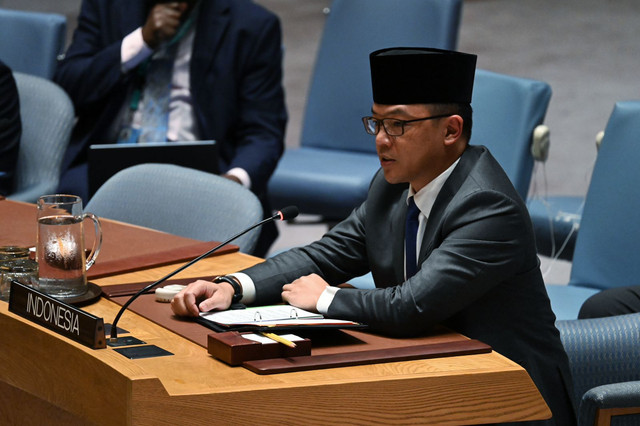 Menteri Luar Negeri RI Sugiono dalam High-Level Open Debate Dewan Keamanan PBB (DK PBB) di Markas Besar PBB, New York, Selasa (26/5/2026). Foto: Dok. Kemlu RI