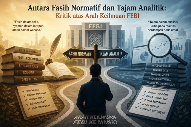 Ilustrasi kritik atas arah keilmuan FEBI. Foto: Dok. ChatGPT