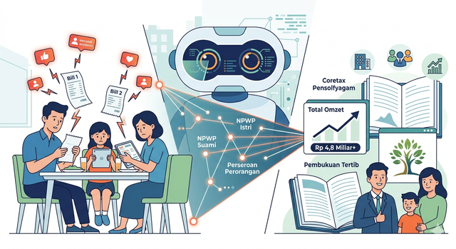 Coretax Membantu Wajib Pajak Untuk Lebih Tertib Dalam Pembukuan. Ilustrasi: Gemini AI Generated Image