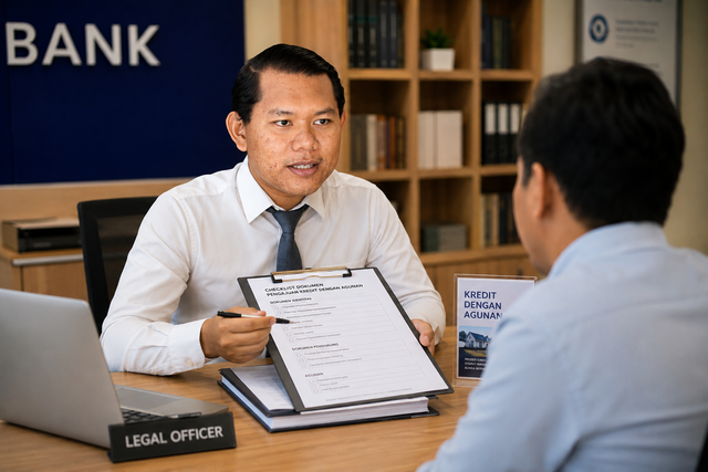 Sumber : AI Generate , foto pribadi penulis yang diedit oleh Open AI sedang memberi penawaran kredit dengan sejumlah ketentuan hukum yang dipersyaratkan dan disepakati sebelum perjanjian kredit