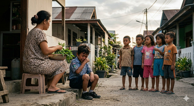 Ilustrasi seorang anak yang menyimpan kesedihan dan perasaannya dalam diam. Foto: Gemini AI