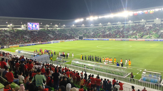 Timnas U-19 vs Myanmar dalam laga perdana Piala AFF 2026 di Stadion Utama Sumut, Senin (1/6). Foto: Amar Marpaung/kumparan
