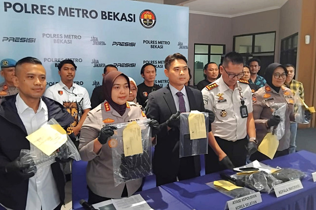 Konferensi pers kasus pembunuhan WN Korea Selatan di Polres Metro Bekasi. Foto: Dok. Istimewa