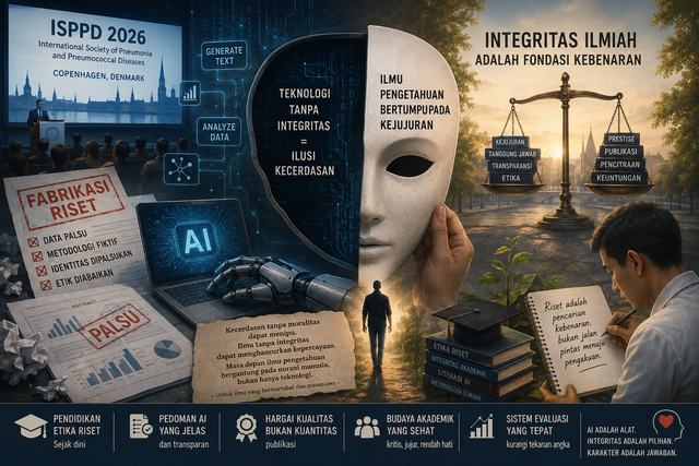 Ilustrasi kecerdasan buatan (AI) dan integritas riset. Foto: Generated by AI