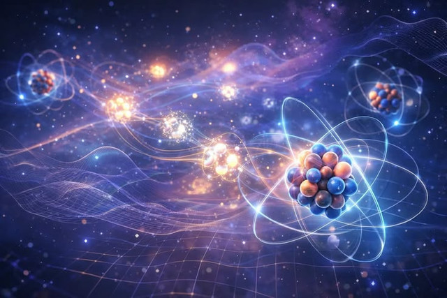 Illustrasi Artistik Sisa Sisa Fluida Atom Setelah Ledakan Supernova (Gambar dibuat oleh Nano Banana AI) 