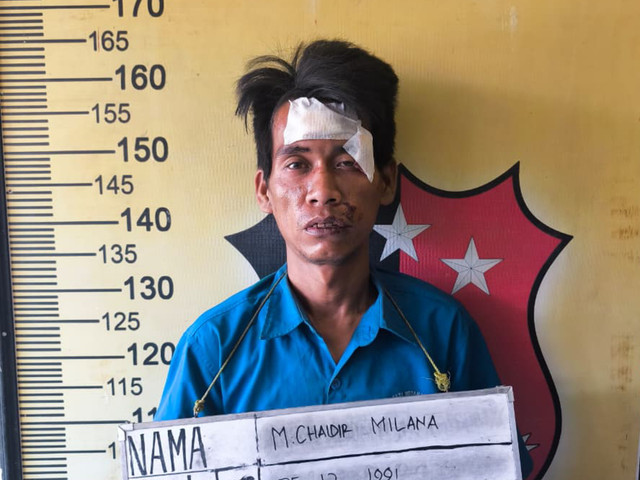 Pelaku penyiraman air panas berinisial MCM (36) di Medan. Foto: Dok. Polres Pelabuhan Belawan