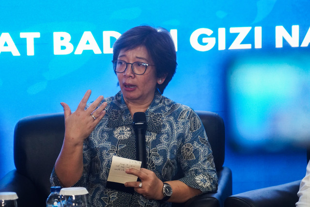 Konferensi Pers Kepala Badan Gizi Nasional (BGN), Nanik S. Deyang beserta Wakil Kepala BGN Agustina Arumsari dan Mayjen TNI Trenggono perihal tata kelola baru dan efisiensi anggaran BGN, di Kantor Pusat Badan Gizi Nasional, Jakarta, Kamis (4/6/2026). Foto: Iqbal Firdaus/kumparan