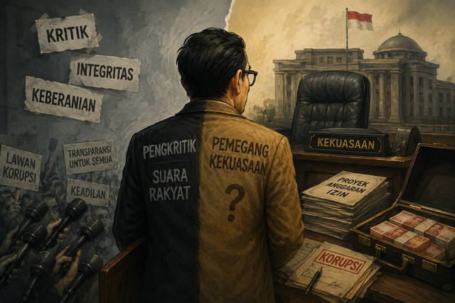 Ilustrasi dinamika antara kritik, kekuasaan, dan integritas. Sumber: AI/ChatGPT