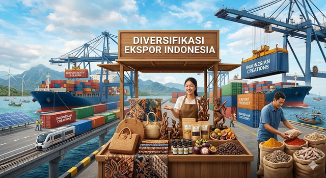 Ilustrasi diversifikasi ekspor Indonesia. Foto: Generated by AI