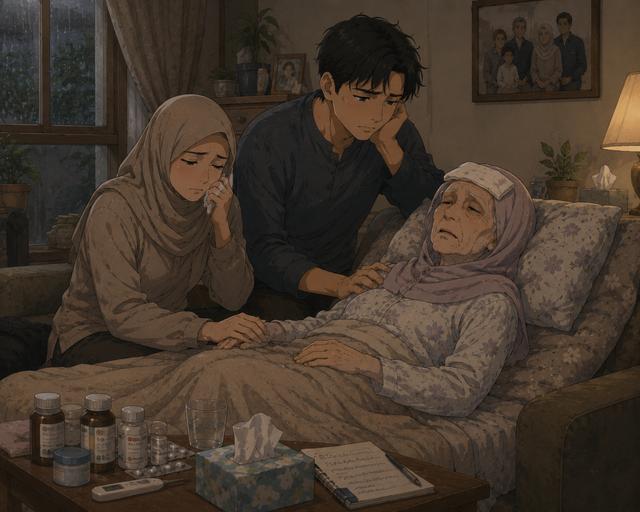 Caregiver yang sedang merawat lansia (Sumber: Animasi dibuat oleh chatgpt)