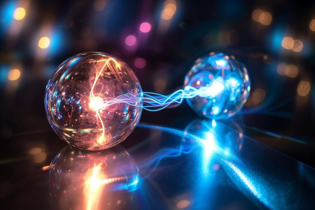 Illustrasi Artistik Bagaimana Efek Skrining Elektron Kuantum Bekerja Pada Laju Fusi Nuklir (Gambar dibuat oleh Nano Banana AI) 