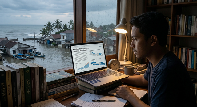 Ilustrasi pulau Jawa terancam tenggelam. Foto: generate by gemini.