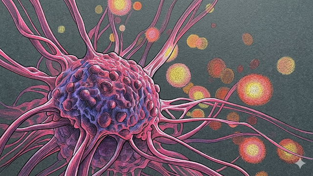 Ilustrasi photopharmacology drug light therapy fotofarmakologi obat cahaya sel kanker.Photo by Gemini AI