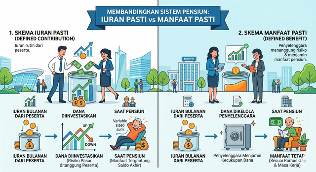 Infografis: Iuran Pasti vs Manfaat Pasti