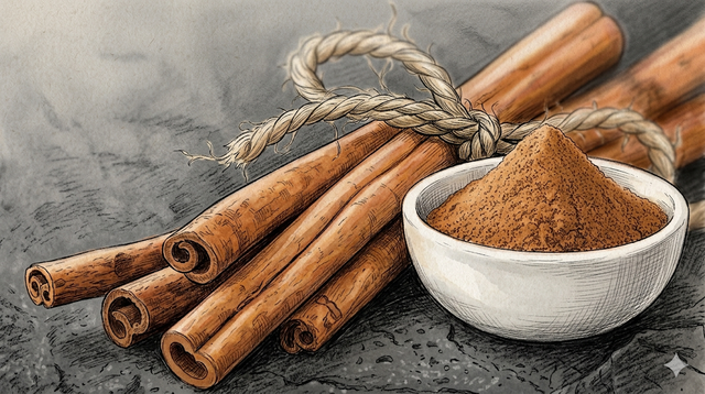 Ilustrasi kayu manis antidiabetes alami cinnamaldehyde gula darah insulin farmakologi.Photo by Gemini AI