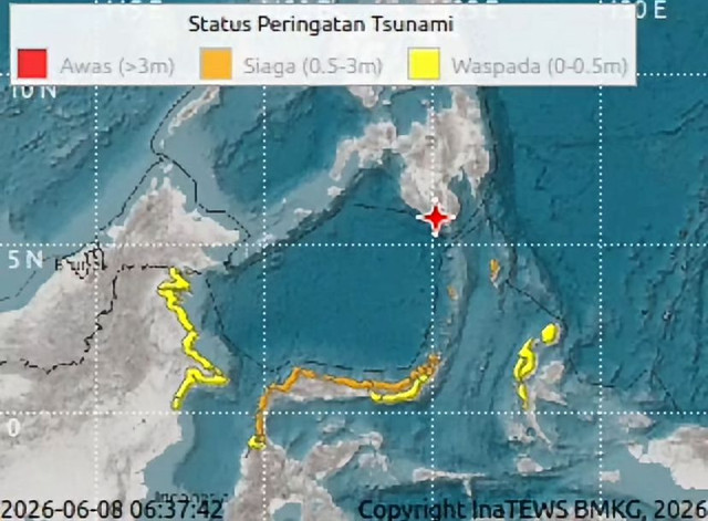 Status Peringatan Dini Tsunami usai gempa di Filipina. Dok BMKG