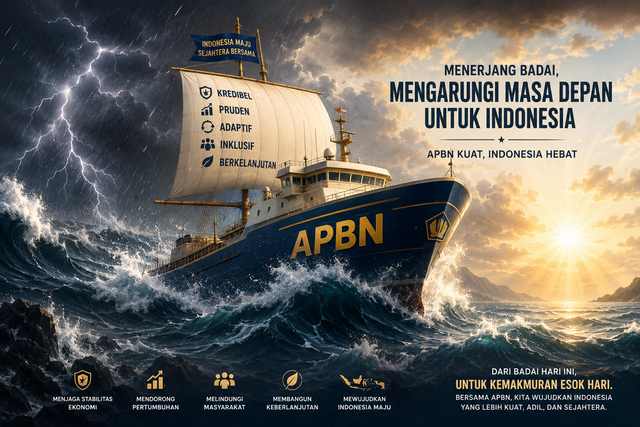 Ilustrasi APBN menerjang badai. Foto: Generated by AI