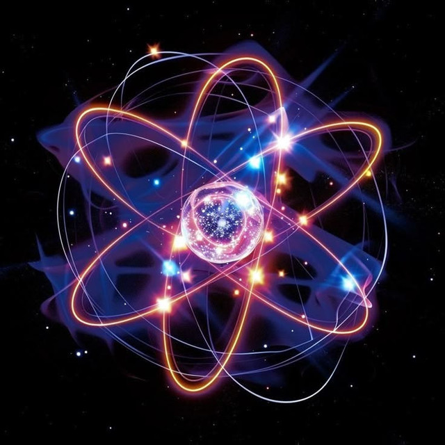 Illustrasi Artistik Struktur Elektronik Atom Super-Berat (Gambar dibuat oleh Nano Banana AI)