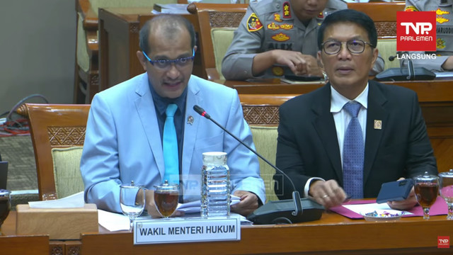 Rapat kerja Komisi III dengan Mensesneg, Menkum, dan Menpan RB terkait Rancangan Undang-Undang Polri di DPR RI, Senayan, Jakarta, pada Selasa (9/6/2026). Foto: YouTube/ TVR Parlemen