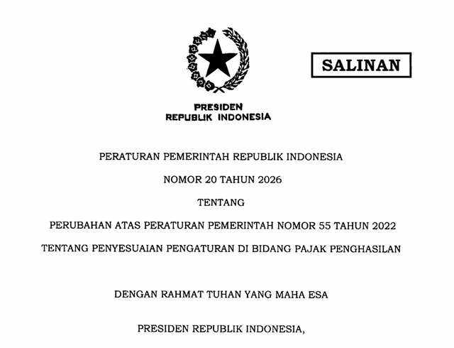 Dokumen Peraturan Pemerintah Nomor 20 Tahun 2026