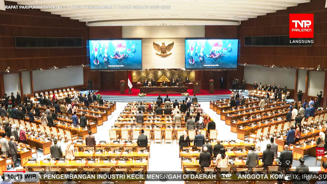 Suasana Rapat Paripurna DPR RI ke-21 Masa Persidangan V Tahun Sidang 2025-2026 di DPR, Senayan, Jakarta, pada Selasa (9/6/2026). Foto: YouTube/ TVR Parlemen