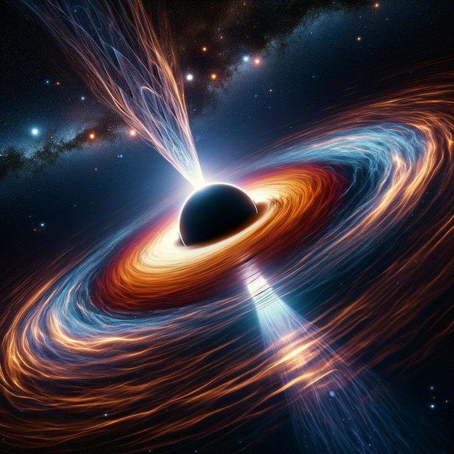 Illustrasi Artistik Piringan Akresi Pada Black Hole (Gambar dibuat oleh Nano Banana AI)