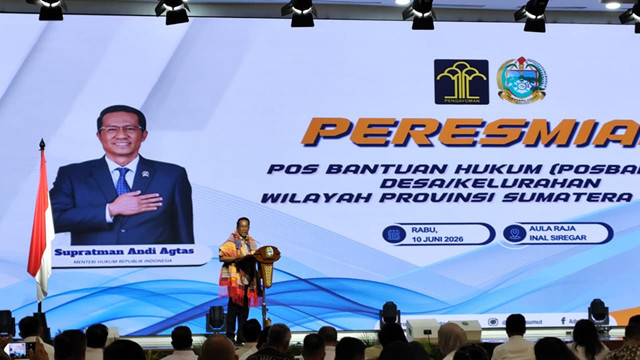 Menteri Hukum, Supratman Andi Agtas resmikan 6110 Posbankum di Sumatera Utara, Rabu (10/6/2026). Foto: Amar Marpaung/kumparan