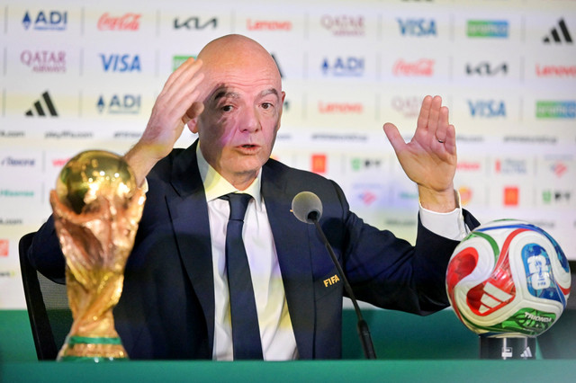 Presiden FIFA Gianni Infantino menyampaikan keterangan kepada wartawan saat sehari menjelang pembukaan Piala Dunia 2026 di Stadion Azteca, Mexico City, Meksiko, Rabu (10/6/2026). Foto: Aditya Pradana Putra/ANTARA FOTO