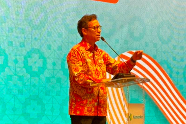 Menteri Kesehatan Budi Gunadi Sadikin saat memberikan sambutan dalam Sosialisasi Sensus Ekonomi 2026 oleh BPS RI di Gedung Kementerian Kesehatan, Jakarta, Kamis (11/6/2026). Foto: Nauval Pratama/kumparan