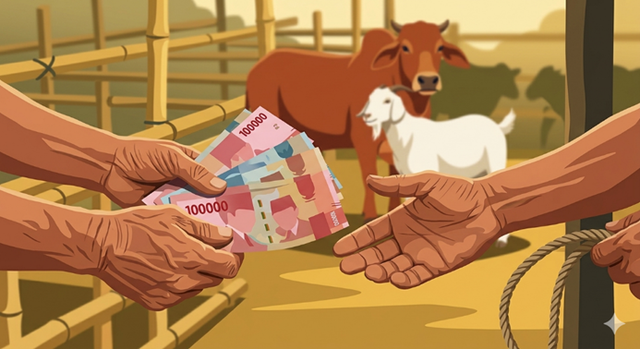 Ilustrasi: Transaksi Ternak Qurban, foto by gemini/Ai