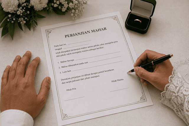 Ilustrasi perjanjian mahar nikah. Sumber ChtGpt