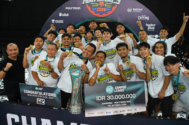 Tim basket putra Institut Perbanas saat merayakan gelar juara Campus League Basket The Nationals Season 1 2026. Foto: Campus League