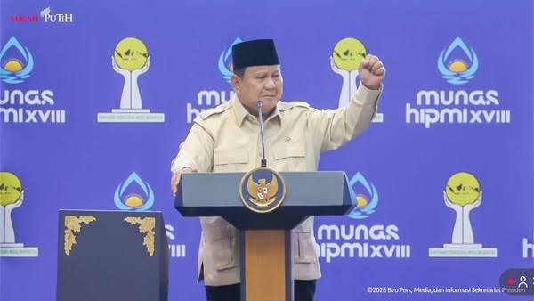 Presiden Prabowo di Munas HIPMI XVIII Lampung (Sumber: Screenshot Youtube)