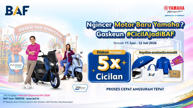 Promo pembiayaan BAF di booth Yamaha Jakarta Fair Kemayoran 2026. Foto: dok. BAF