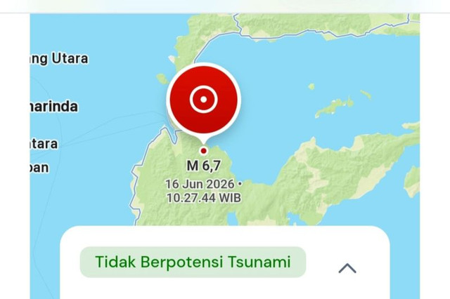 Badan Meteorologi, Klimatologi dan Geofisika (BMKG) melaporkan peristiwa gempa bumi tektonik berkekuatan magnitudo 6,7 mengguncang wilayah Palu, Sulawesi Tengah, Selasa, pukul 10.27 WIB. Foto: Antara