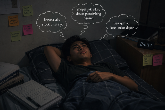  Mahasiswa yang Overthinking tentang Masalah Akademik (Sumber: Generate AI)