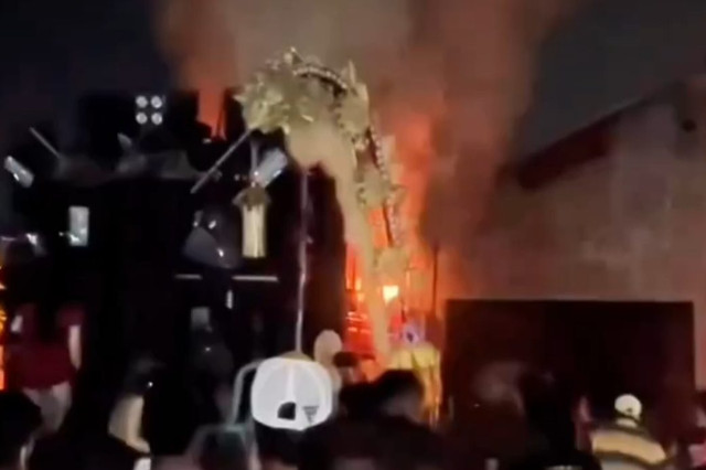 Sound horeg terbakar saat pertunjukan di Desa Pasucen, Kecamatan Trangkil, Kabupaten Pati, Senin (15/6/2026). Foto: Dok. Istimewa