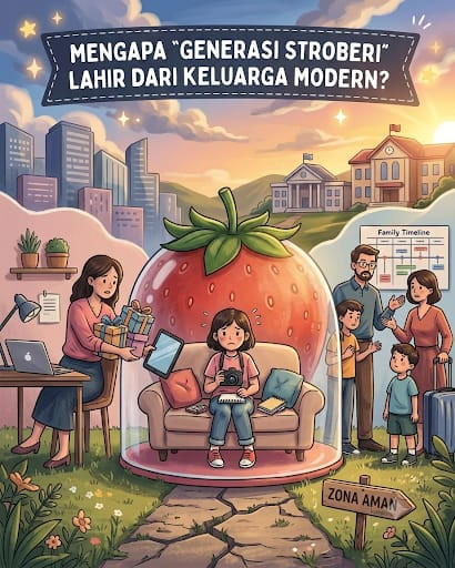 Ilustrasi Mengapa "Generasi Stroberi" Lahir Dari Keluarga Modern. (Ilustrasi dibuat oleh AI)