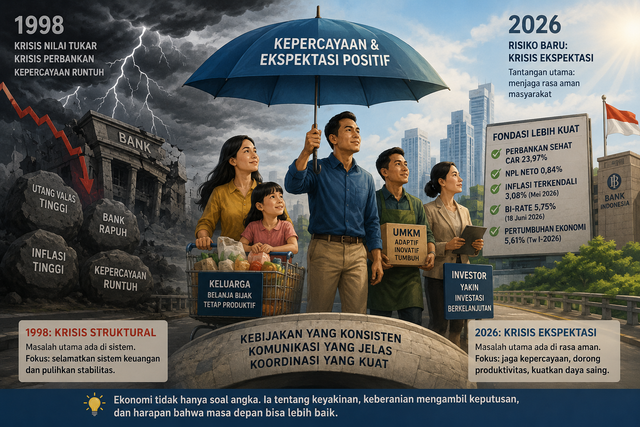 Ilustrasi perbandingan kondisi tahun 1998 dan kondisi saat ini. (Foto generated by AI)