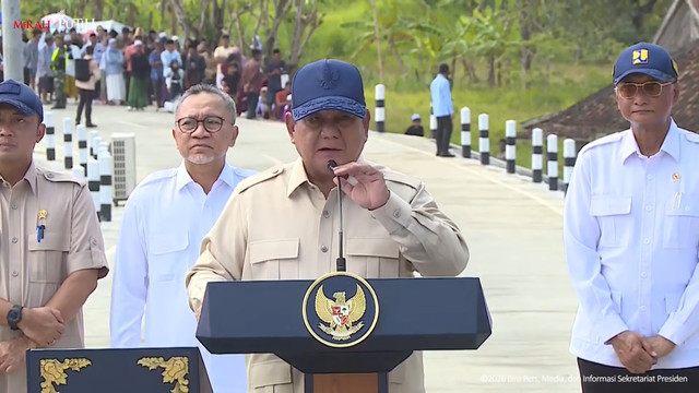 Presiden Prabowo Subianto saat Peresmian Inpres Tahun 2025 Jalan Daerah Sepanjang 1.151 Km di Seluruh Indonesia di Bangkalan, Pulau Madura, Jawa Timur, pada Selasa (23/6/2026). Foto: YouTube/ Sekretariat Presiden