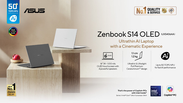 ASUS Zenbook S14 OLED, laptop kerja premium untuk kerja multitasking. Foto: Dok. ASUS