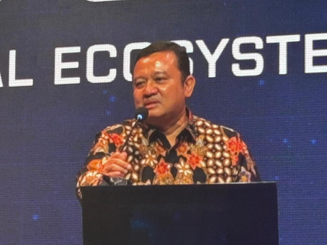 Direktur Jenderal Ekosistem Digital Komdigi, Edwin Hidayat Abdullah saat memberikan paparan dalam agenda deklarasi DEAL 2026 di The Tribata, Jakarta Selatan, Selasa (23/6/2026). Foto: Ryan Iqbal/kumparan