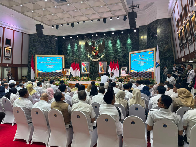 Suasana Balai Agung, Balai Kota DKI Jakarta dalam rangka Penyerahan Sertifikat Hak Pakai Atas Nama Pemerintah Provinsi DKI Jakarta oleh Gubernur Pramono Agung. Rabu (24/6). Foto: Pradya Tirta/kumparan