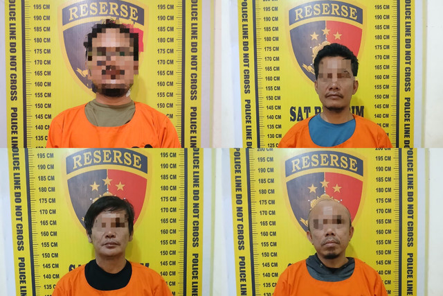 Empat tersangka penganiayaan terhadap Jaka Malau yang menjadi korban salah sasaran di Taman Bunga, Pematangsiantar. Foto: Dok. Polres Pematangsiantar