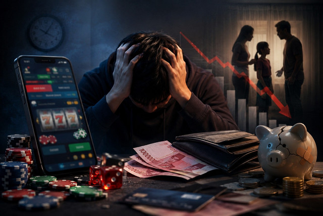 Judi online menggerus keuangan, keluarga, dan harapan masa depan. Gambar ini dihasilkan oleh Gemini AI