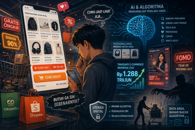 Gambar Ilustasi E-Commerce ini dihasilkan oleh AI